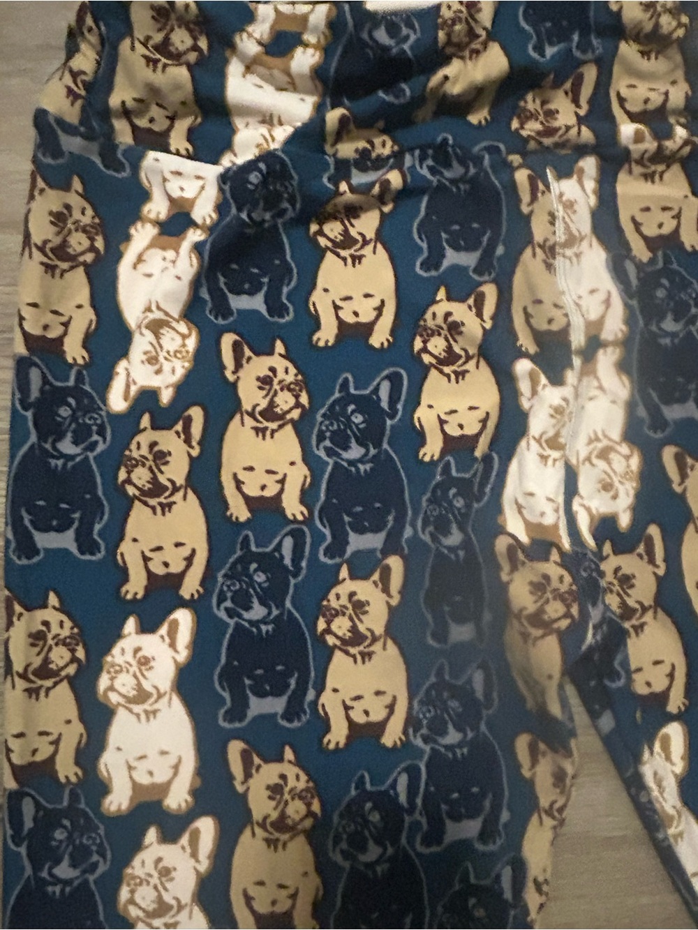 LuLaRoe Teal Navy Cream Brown French Bulldog Leggings